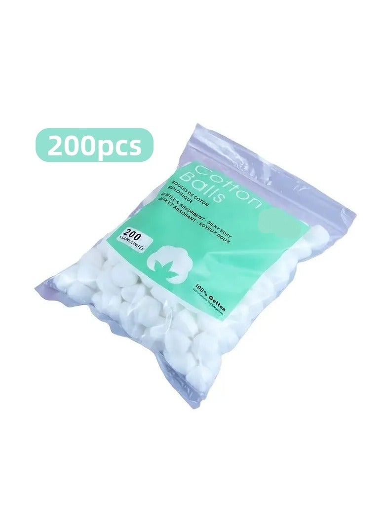 200pcs Organic Cotton Balls for Face, Makeup & Nail Polish Remover, DIY Crafts - 100% Pure Cotton, Soft, Absorbent, Gentle - Image 1