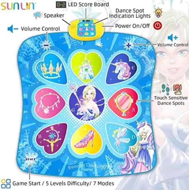 SUNLIN Dance Mat Toys for Girls Ages 3-10 | LED Lights, Adjustable Volume, 9 Music Tracks, 7 Game Modes, 5 Challenge Levels - Image 4