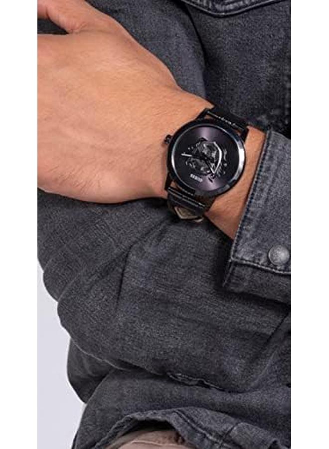 جس ساعة رجالية مقاس 44 ملم بسوار أسود ومينا سوداء وهيكل أسود - Image 3