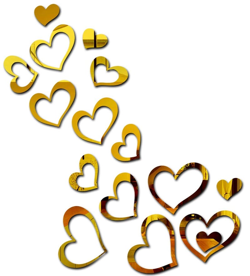Acrylic Removable Wall Sticker for Home Decor Mirror Like Heart Shaped Wall Sticker  - Image 1