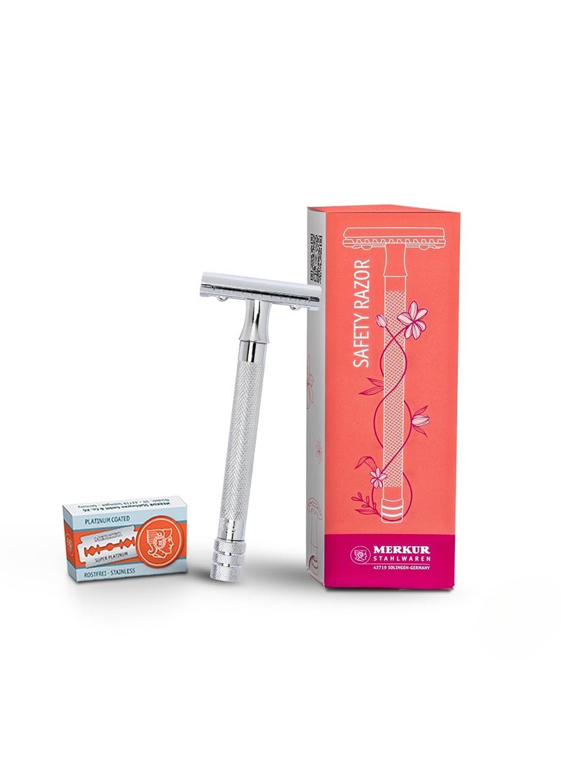 Merkur - MERKUR 24C Safety Razor For Women with 10 Double Edge Blades | Extra Long Handle | Three-piece Razor | Straight Cut | Bright Chrome Finish | Made in Germany - Image 1