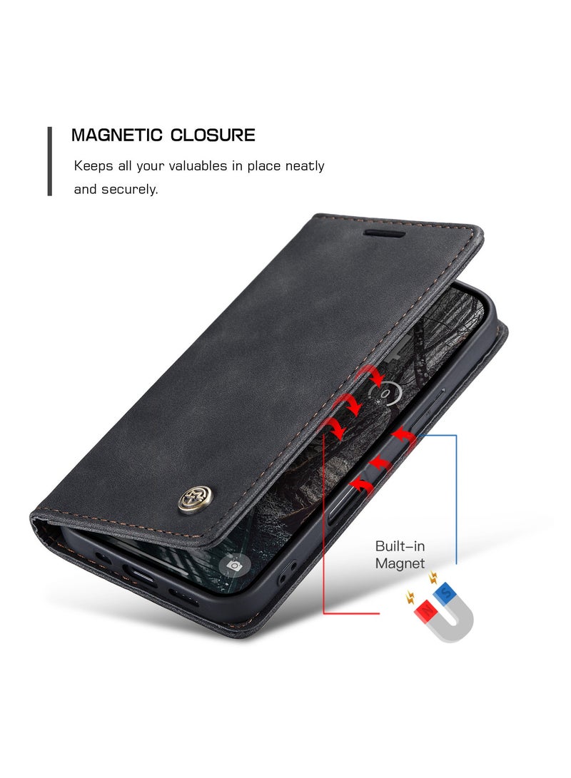 CaseMe Phone Case Luxury PU Leather Design 013 Flip Cover Card Slot Holder Cover For IPhone 17 Pro Max (Black ) - Image 4