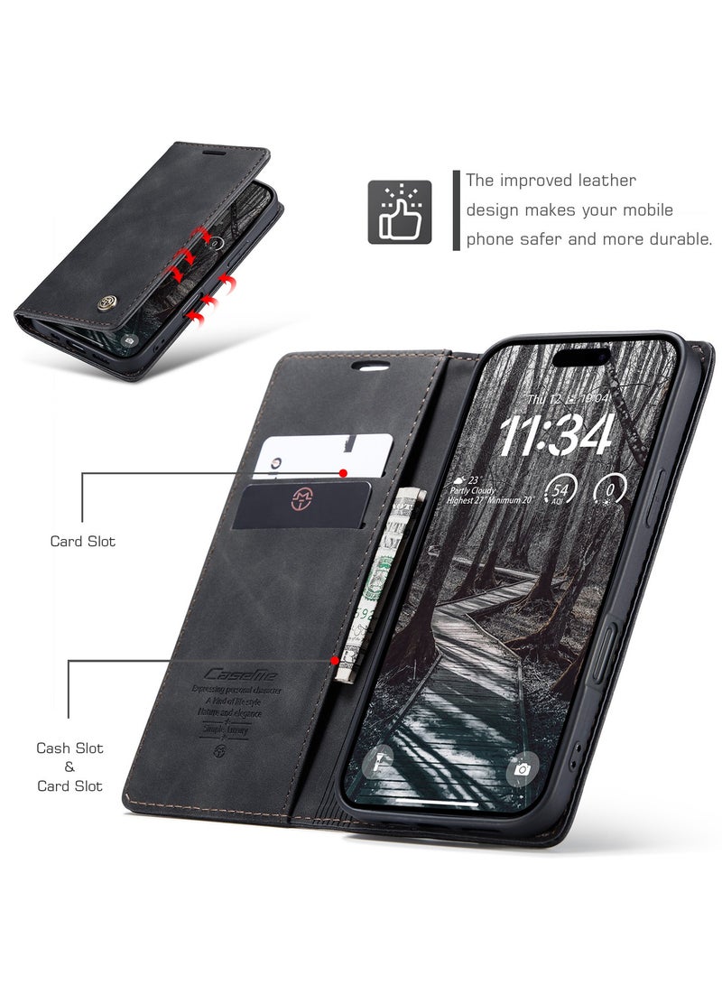 CaseMe Phone Case Luxury PU Leather Design 013 Flip Cover Card Slot Holder Cover For IPhone 17 Pro Max (Black ) - Image 3