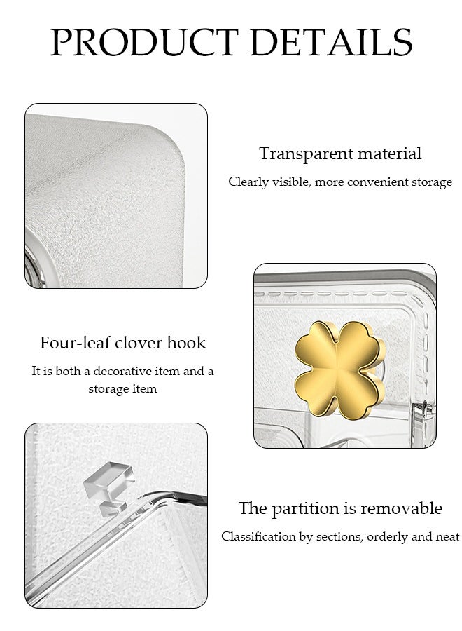 DUNISO Wall-Mounted Storage Box with Partitions，Multifunctional Bathroom Cosmetics Organizer，Waterproof Transparent Visibility Storage Canister Holder，Space Saving，for Cotton Swabs, Cosmetics, Hairpins, and Dental Floss - Image 3