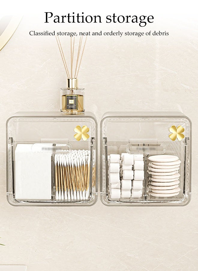 DUNISO Wall-Mounted Storage Box with Partitions，Multifunctional Bathroom Cosmetics Organizer，Waterproof Transparent Visibility Storage Canister Holder，Space Saving，for Cotton Swabs, Cosmetics, Hairpins, and Dental Floss - Image 4