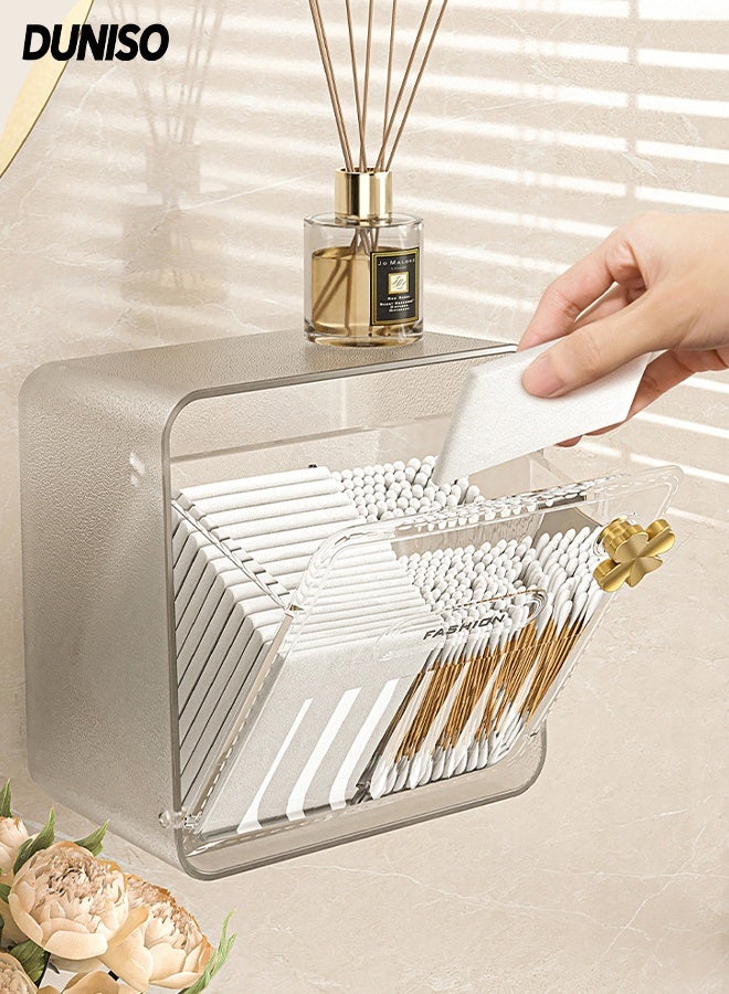 DUNISO Wall-Mounted Storage Box with Partitions，Multifunctional Bathroom Cosmetics Organizer，Waterproof Transparent Visibility Storage Canister Holder，Space Saving，for Cotton Swabs, Cosmetics, Hairpins, and Dental Floss - Image 1