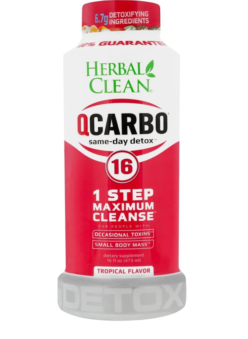 هيربال كلين QCarbo16 مشروب ممتاز للتخلص من السموم في نفس اليوم، نكهة استوائية، 16 أونصة سائلة - Image 1