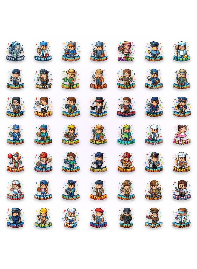 50Pcs Pixel Career Art Character Profession Stickers for Teens Adults Retro Job Role Transparent PET Waterproof Stickers for Laptop Water Bottle Phone Case Scrapbook - Image 2