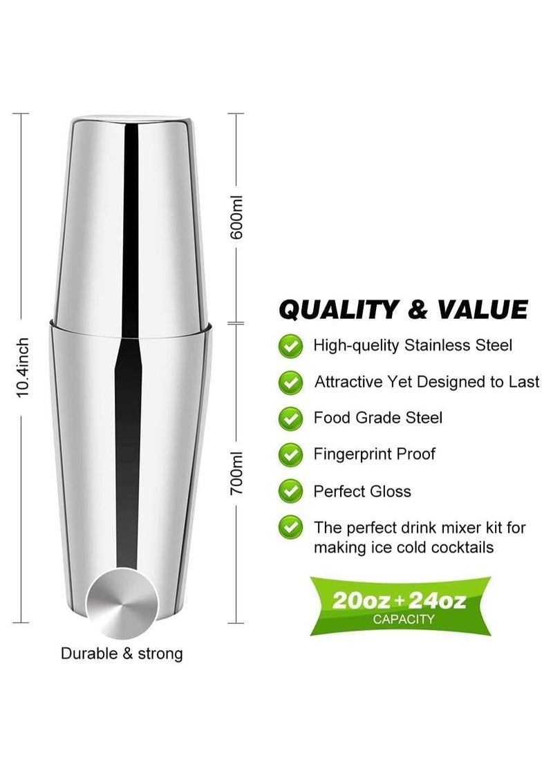 Vitacelli Cocktail shaker set: 23-Piece Bar Tool Set with Acrylic Stand Perfect Home or Bar Bartending Kit Silver/Black (700+600ML)  - Image 2