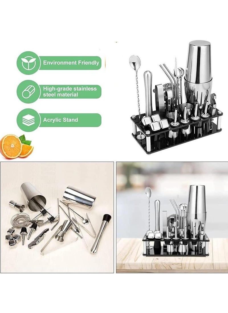 Vitacelli Cocktail shaker set: 23-Piece Bar Tool Set with Acrylic Stand Perfect Home or Bar Bartending Kit Silver/Black (700+600ML)  - Image 5
