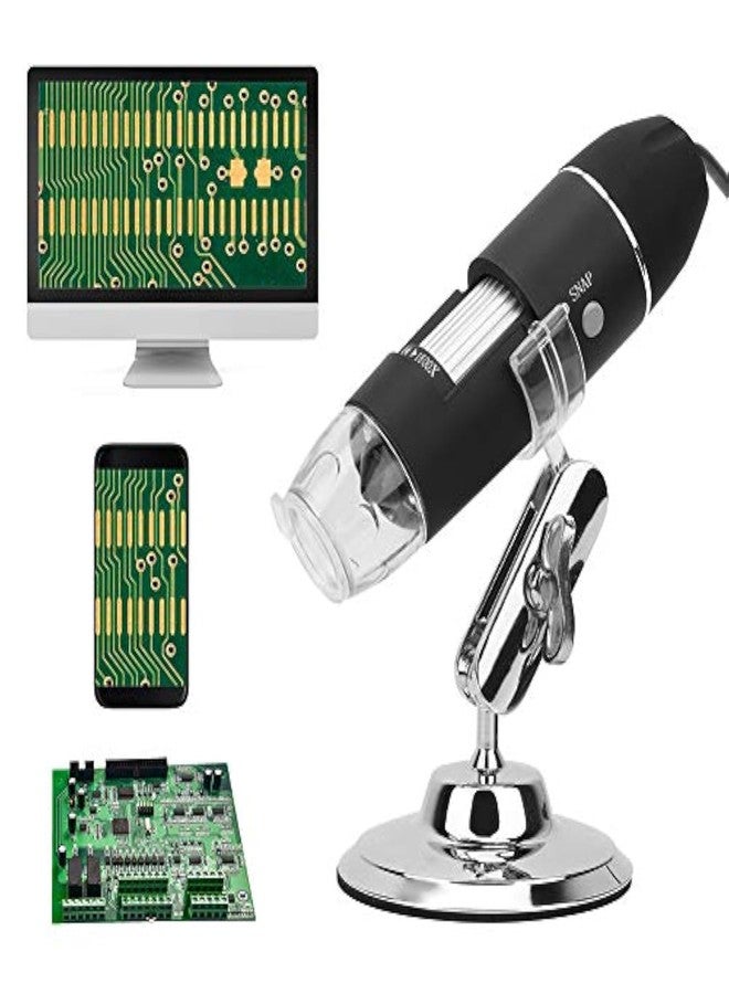 POCREATION USB Digital Microscope 600X Magnification with 8 LEDs & Metal Stand Mini Camera Compatible Android 7/8/10 for Kids Students Adults Science Projects - Image 1