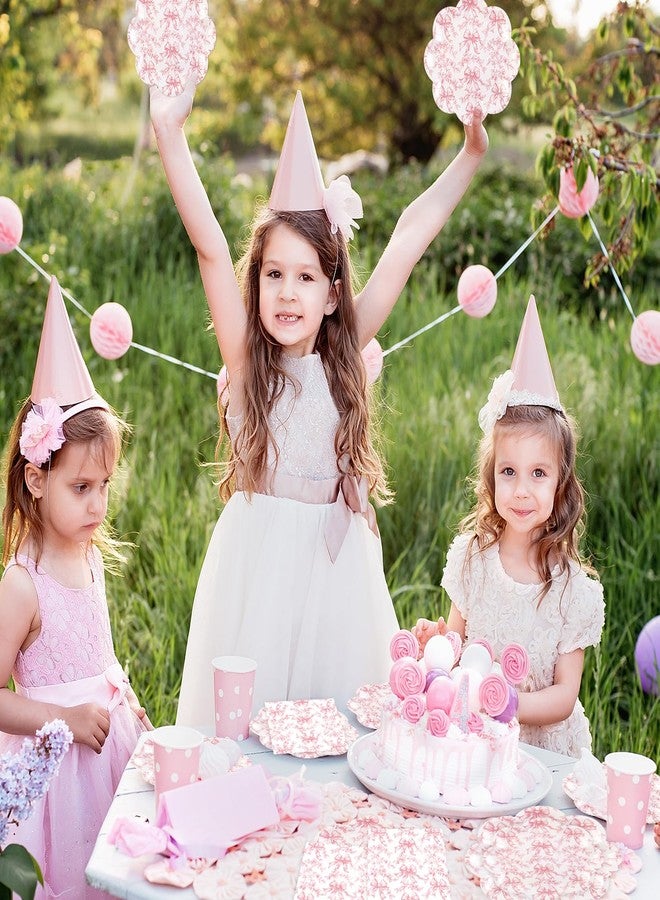 Quera 50 Pcs Pink Bow Paper Plates Coquette Party Supplies Pink Floral Scalloped Bowknot Disposable Plate 8 and 10 Inch Decorative Dinner Plate for Baby Bridal Shower Birthday Party Decoration Favors - Image 5