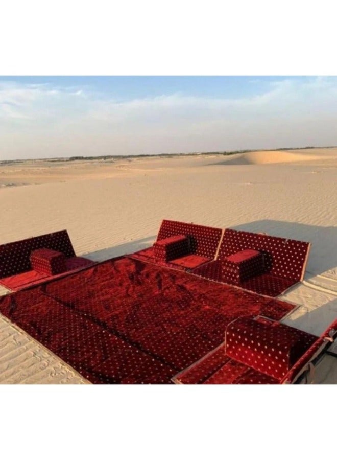 سمارت هوم مجموعة جلوس أرضية تراثية مكونة من 9 قطع مناسبة للسفر والرحلات البرية والحديقة , طقم فرشة تخييم ارضية مع اربع مراكى و 4 كراسي وبساط من القماش عالي الجودة يكفي ل 8 أشخاص (قماش تركي) - Image 2