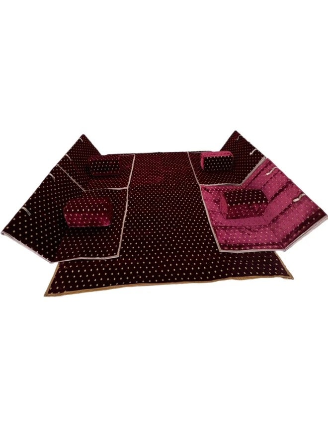 سمارت هوم مجموعة جلوس أرضية تراثية مكونة من 9 قطع مناسبة للسفر والرحلات البرية والحديقة , طقم فرشة تخييم ارضية مع اربع مراكى و 4 كراسي وبساط من القماش عالي الجودة يكفي ل 8 أشخاص (قماش تركي) - Image 1