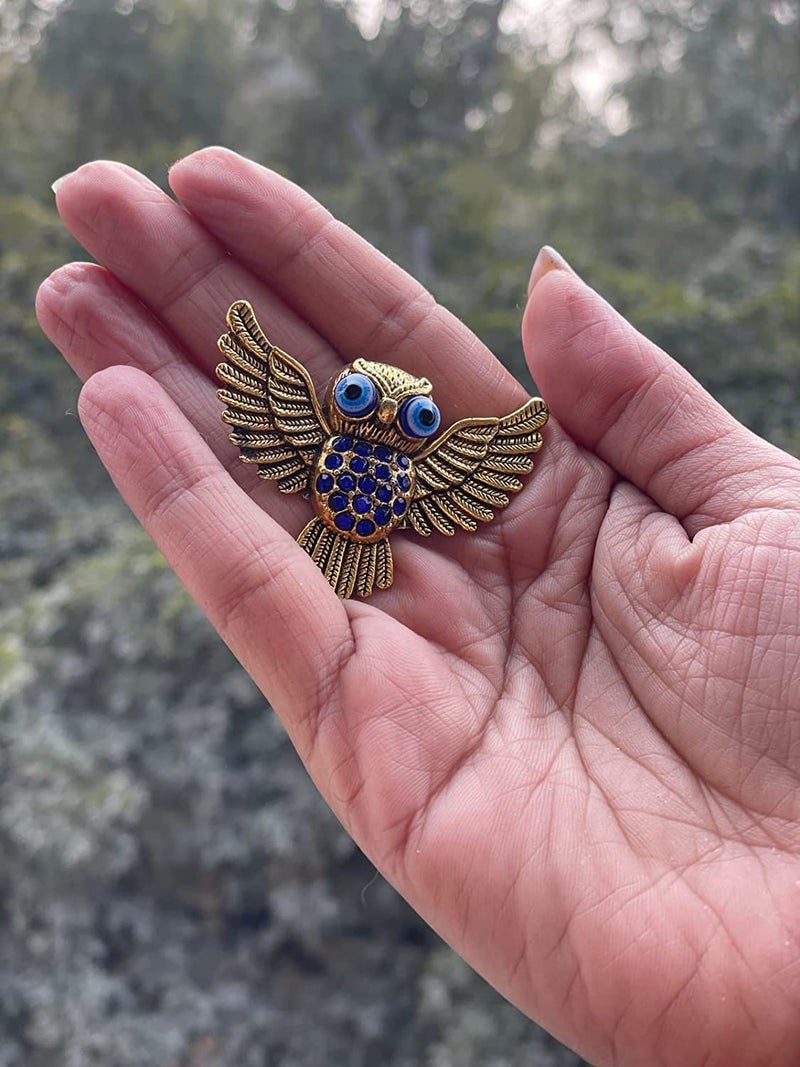 BLUE BEADS Gold Flying Owl Turkish Evil Eye Keychain with Fridge Refrigerator Sticker Magnet - Sign of Good Luck & Protection Unique Souvenir Items Home and Office Decorative Things & Car Accessories - Image 3
