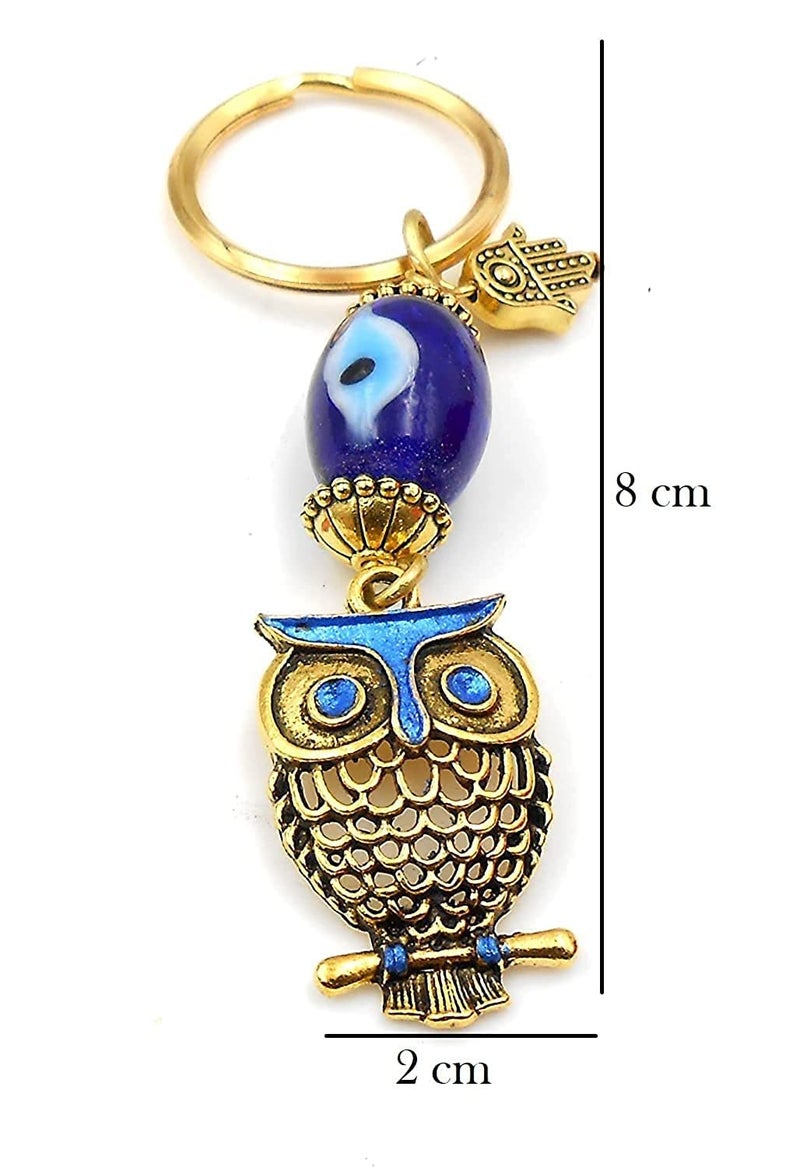 BLUE BEADS Gold Flying Owl Turkish Evil Eye Keychain with Fridge Refrigerator Sticker Magnet - Sign of Good Luck & Protection Unique Souvenir Items Home and Office Decorative Things & Car Accessories - Image 5