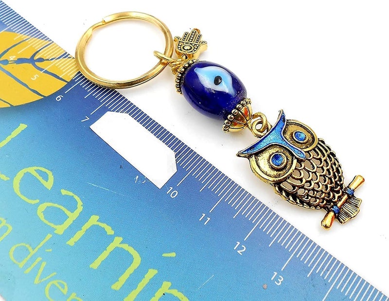 BLUE BEADS Gold Flying Owl Turkish Evil Eye Keychain with Fridge Refrigerator Sticker Magnet - Sign of Good Luck & Protection Unique Souvenir Items Home and Office Decorative Things & Car Accessories - Image 2