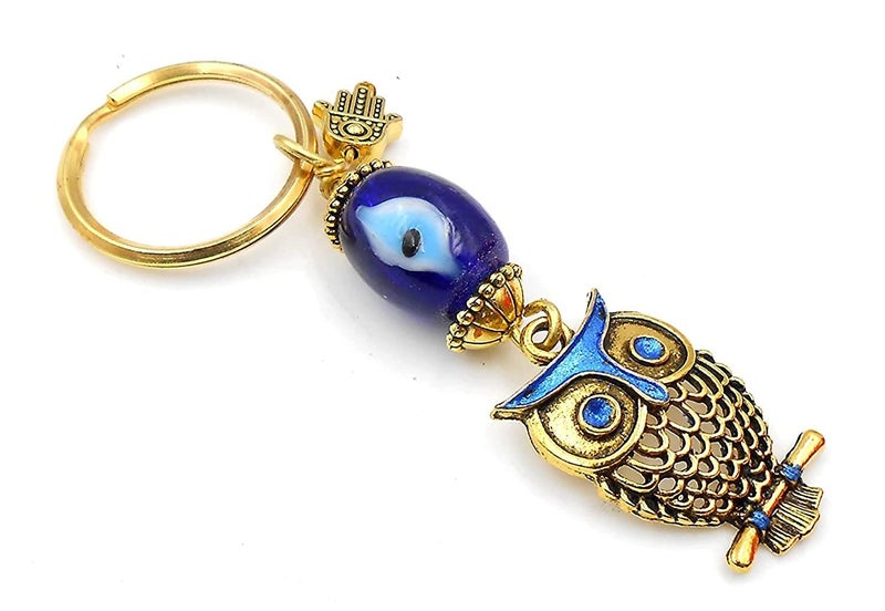 BLUE BEADS Gold Flying Owl Turkish Evil Eye Keychain with Fridge Refrigerator Sticker Magnet - Sign of Good Luck & Protection Unique Souvenir Items Home and Office Decorative Things & Car Accessories - Image 4