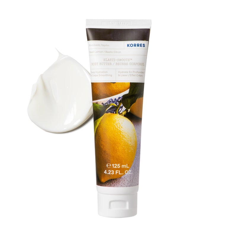 KORRES ElastiSmooth Basil Lemon Body Butter With Shea Butter Squalane And Greek Safflower Oil For Velvety Skin Texture Fast Absorbing Whipped Moisturizer With Herbal Citrus Scent 423 Fl Oz