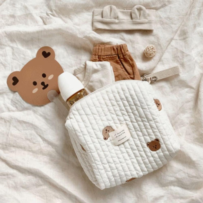 Baby Diaper Bag 25*17*10 Cm Soft Durable Easy-to-clean Quilted Cotton - Cute Cartoon Pattern Storage Bag for Stroller Travel, Infant Care, Daily Organization - Image 3