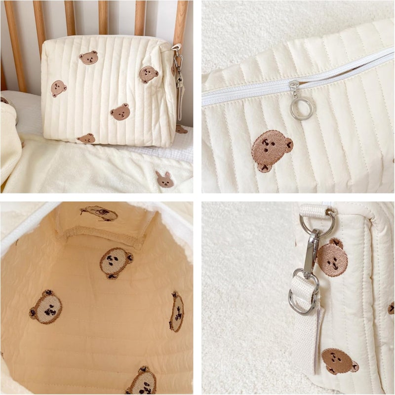 Baby Diaper Bag 25*17*10 Cm Soft Durable Easy-to-clean Quilted Cotton - Cute Cartoon Pattern Storage Bag for Stroller Travel, Infant Care, Daily Organization - Image 4