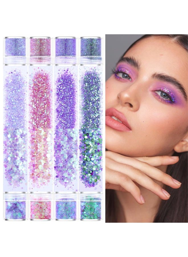 GABOX 8 Jars Mermaid Purple Cosmetic Chunky Glitter Set, Holographic Nail Resin Glitter, Fine Powder+1mm+2mm+3mm Sequins Flakes, Iridescent Art Glitter Set for Body Face Eyes Hair Crafts - Image 1
