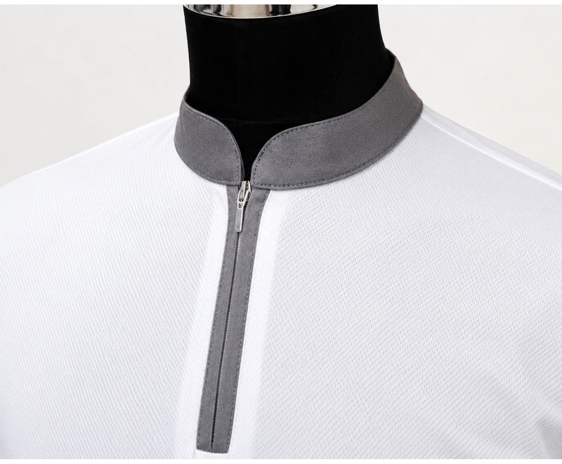 Dar al Fakhar Tailoring LLC T-shirt with grey chinese collar and zip pattern - Image 4