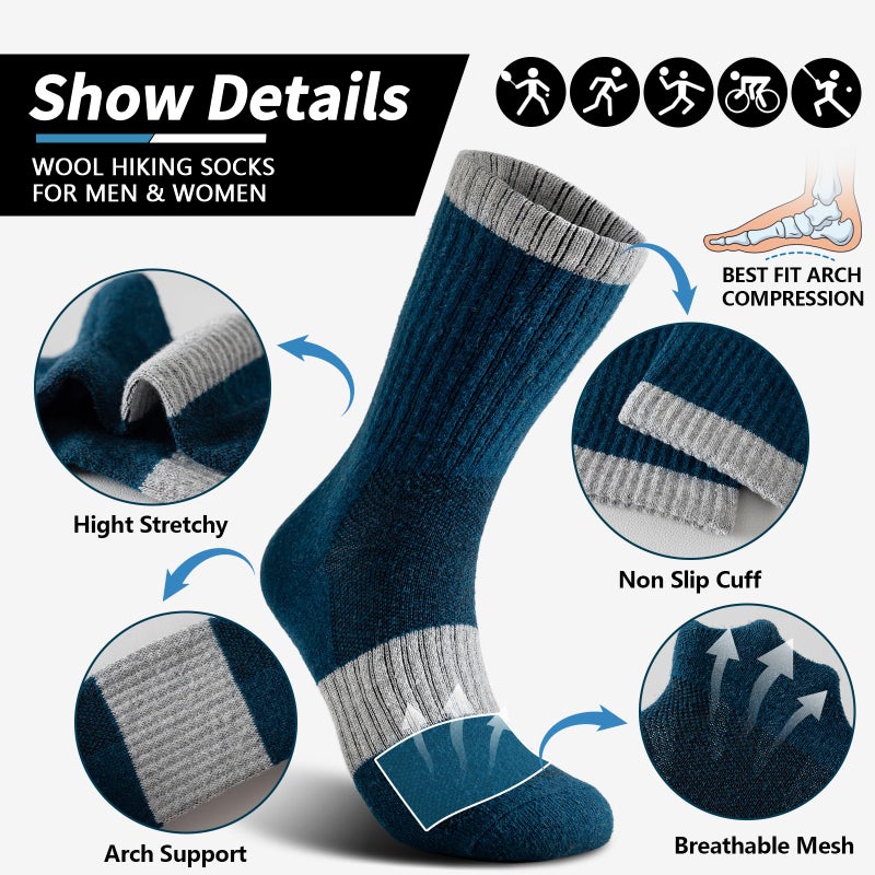 Pleneal Wool Hiking Socks for Women Men - Merino Womens Wool Hiking Socks Winter Warm Thermal Thick Cushion Boot Crew Sock - Image 4
