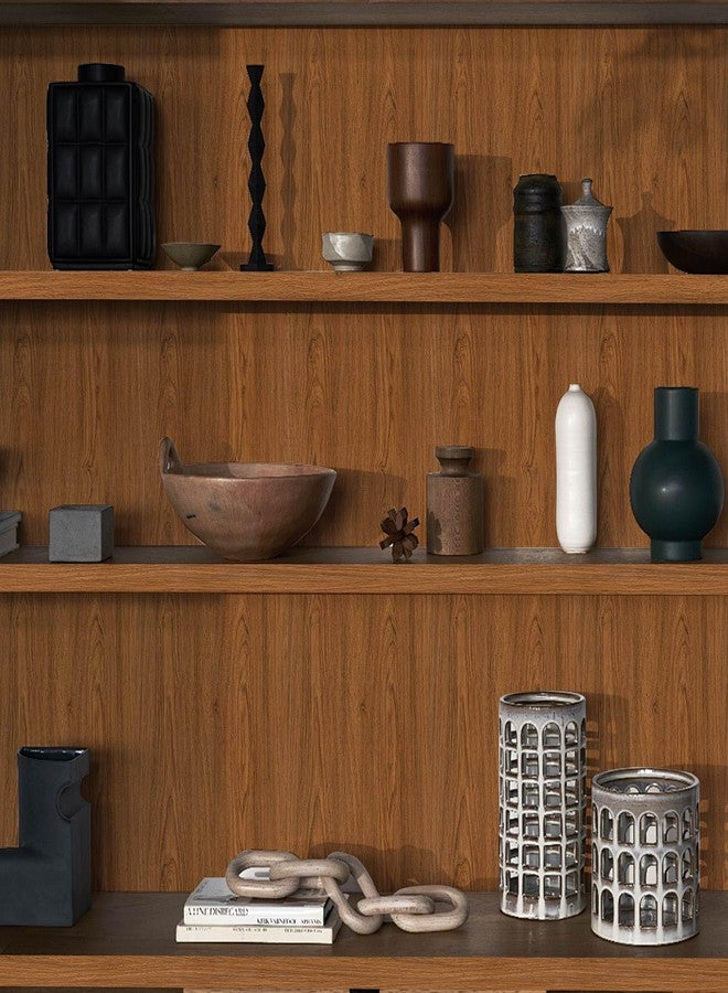 Abyssaly Wood Walnut Conntact Paper Peel and Stick - Brown Wooden Grain Vinyl Wrap Wallpaper Roll - Self Adhesive Kitchen Countertop Waterproof Wall Paper - Removable Cabinet Wall Covering 17.71''x393.7'' - Image 4