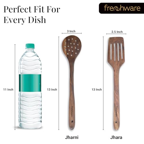 Frenchware (Set of 2, Brown) Pure Sheesham Wood Spoons and Spatula for Non Stick Cookware Used for Cooking, Baking & Mixing, Seamless Design - Image 4