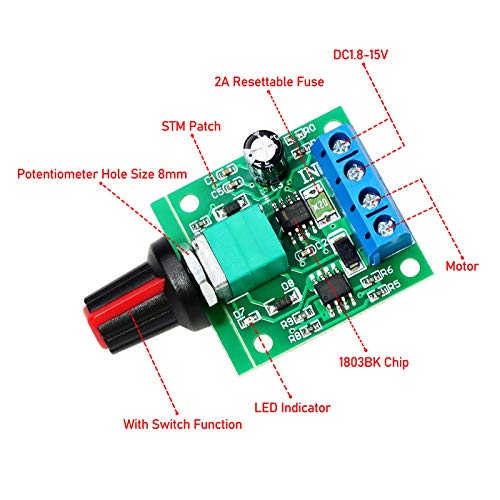 WayinTop 3pcs PWM Low Voltage Motor Speed Controller DC 1.8V 3V 5V 6V 12V 2A 1803BK 1803B Adjustable Driver Switch with Speed Control Knob (Pack of 3) - Image 2