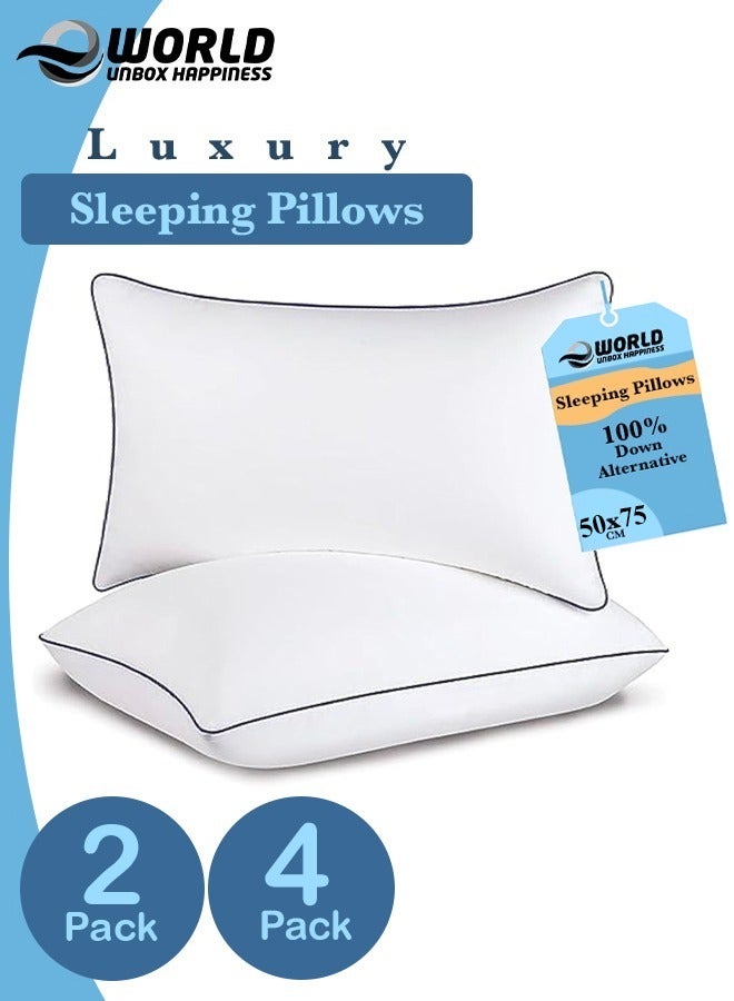 Eworld Premium Down Alternative Filled Bed Pillows, Featuring Breathable Cover, Microfiber Filling and Plush Bounce-Back Design, Hypoallergenic and Luxurious Hotel Quality Pillow Set, White, Pack of 2 & 4 - Image 1