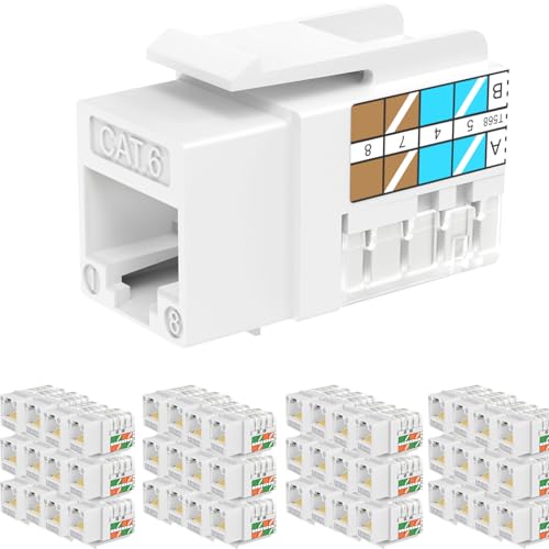 Rapink RJ45 Keystone Jack Cat6 10G Support, Keystone Jacks UTP 50 Pack for Wall Plate and Patch Panel, Rj45 Keystone 90 Degree White Color for Cat6, Cat5e, Cat5 Cabling - Image 1