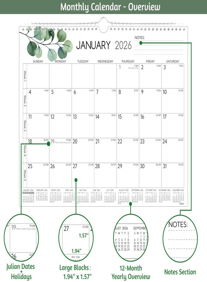 BowCuk Wall Calendar 2025-2026 - 2 Year Calendar 2025-2026, Jan 2025 - Dec 2026, 14.57 x 11.42 In, 2025 Calendar 24 Months, Monthly Calendar 2025, with Large Blocks, Thick Paper, Holidays, To-do List ＆ Notes - Image 3