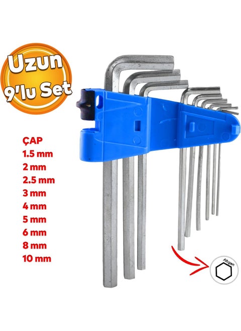 Allen Allen Chrome Key Long Set of 9 Hexagonal Screw Tightening Disassembly Metal 1.5 2 2.5 3 4 5 6 8 10 mm