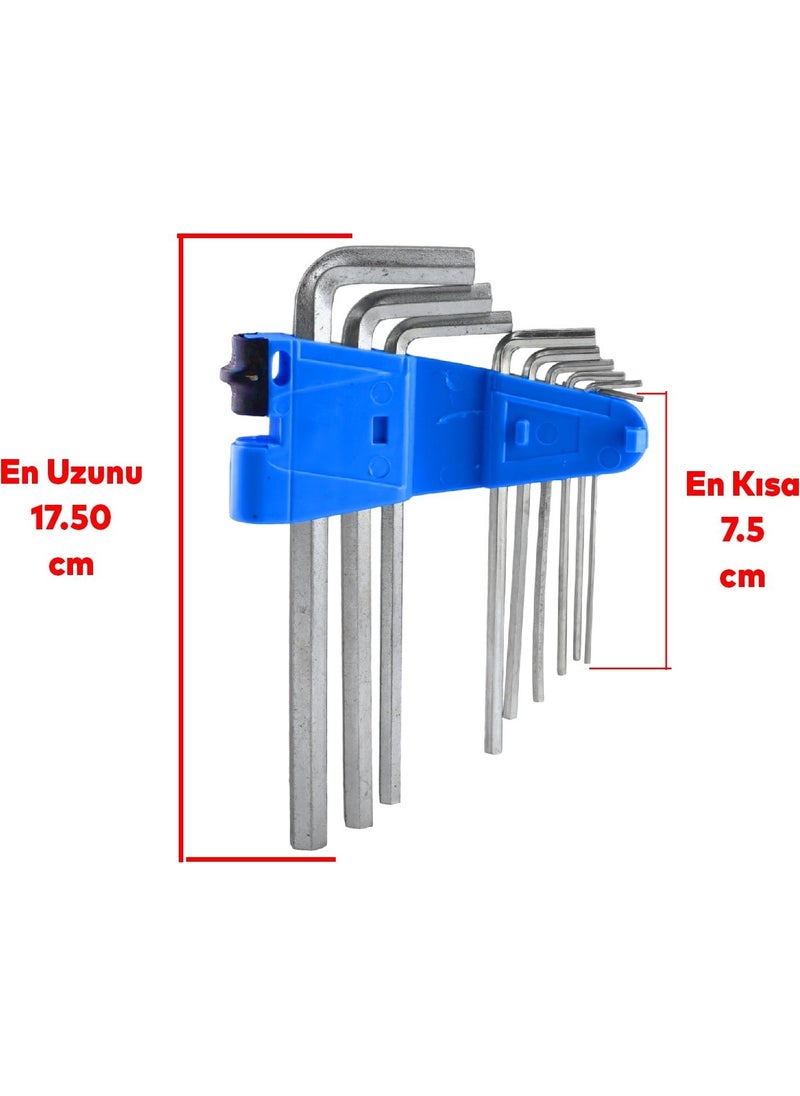 Allen Allen Chrome Key Long Set of 9 Hexagonal Screw Tightening Disassembly Metal 1.5 2 2.5 3 4 5 6 8 10 mm