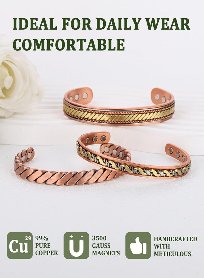 MagEnergy Copper Bracelets for Women Men, Set of 3 Pcs, Magnetic Therapy, Handmade 99% Copper Cuff Bracelet, Jewelry Gift Box - Image 2
