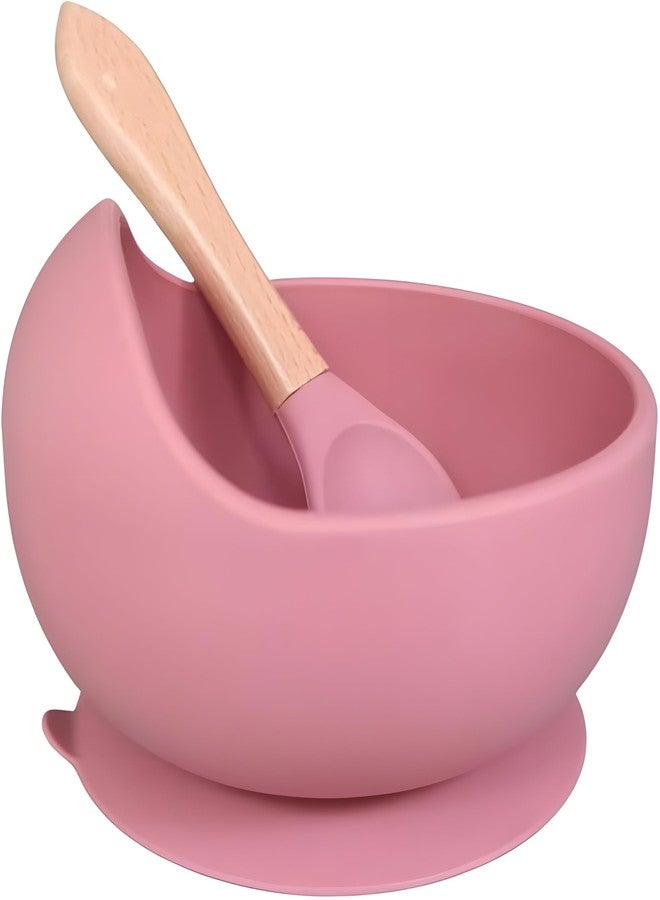 NOWFLY Baby Feeding Bowl and Spoon | Silicone Suction Baby Bowl | BPA Free Microwave Safe Feeding Set (Pink) - Image 1