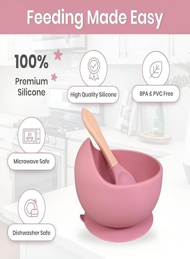 NOWFLY Baby Feeding Bowl and Spoon | Silicone Suction Baby Bowl | BPA Free Microwave Safe Feeding Set (Pink) - Image 4