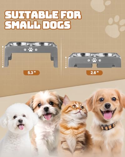 Jovrun Elevated Dog Bowls for Small Dogs and Cats NonSlip Cat Bowls with 2 Thick 55 Stainless Steel Dishes Dog Feeder 2 Heights Adjustable to 2653 - Image 3