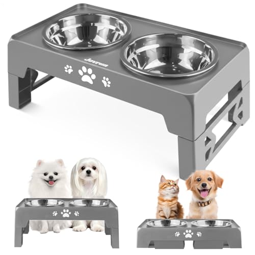 Jovrun Elevated Dog Bowls for Small Dogs and Cats NonSlip Cat Bowls with 2 Thick 55 Stainless Steel Dishes Dog Feeder 2 Heights Adjustable to 2653 - Image 1