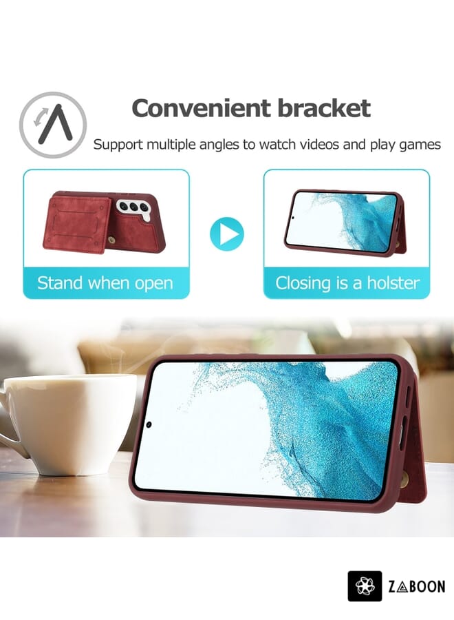 زبون جراب هاتف بمحفظة وغطاء خلفي مغناطيسي لهاتف Samsung Galaxy S21 FE 5G Dream (أحمر) - Image 4