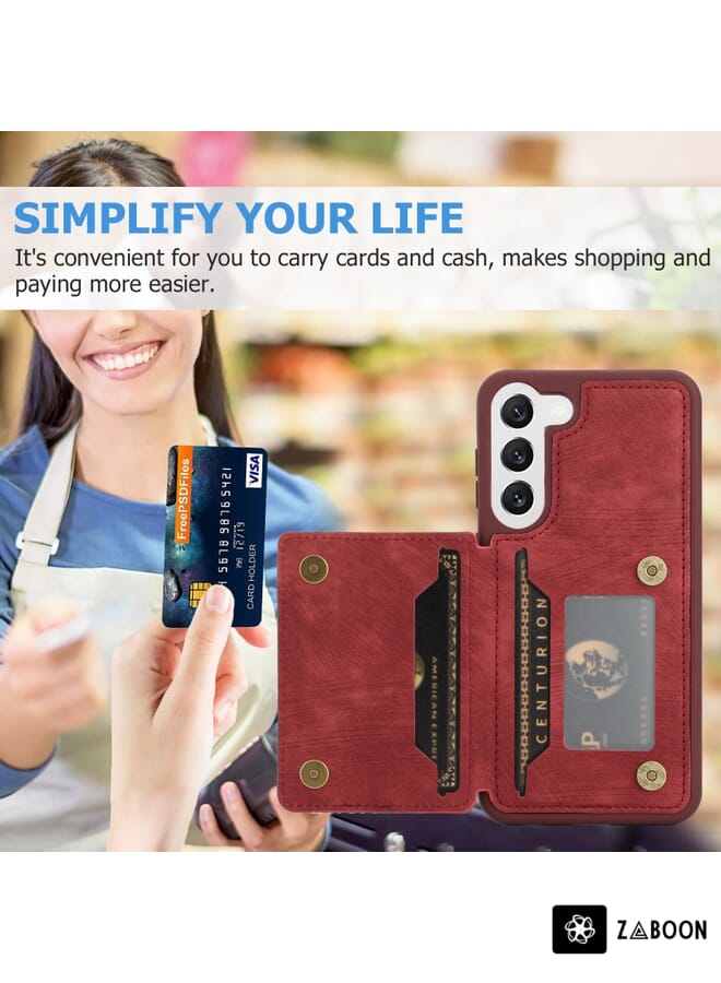 زبون جراب هاتف بمحفظة وغطاء خلفي مغناطيسي لهاتف Samsung Galaxy S21 FE 5G Dream (أحمر) - Image 3