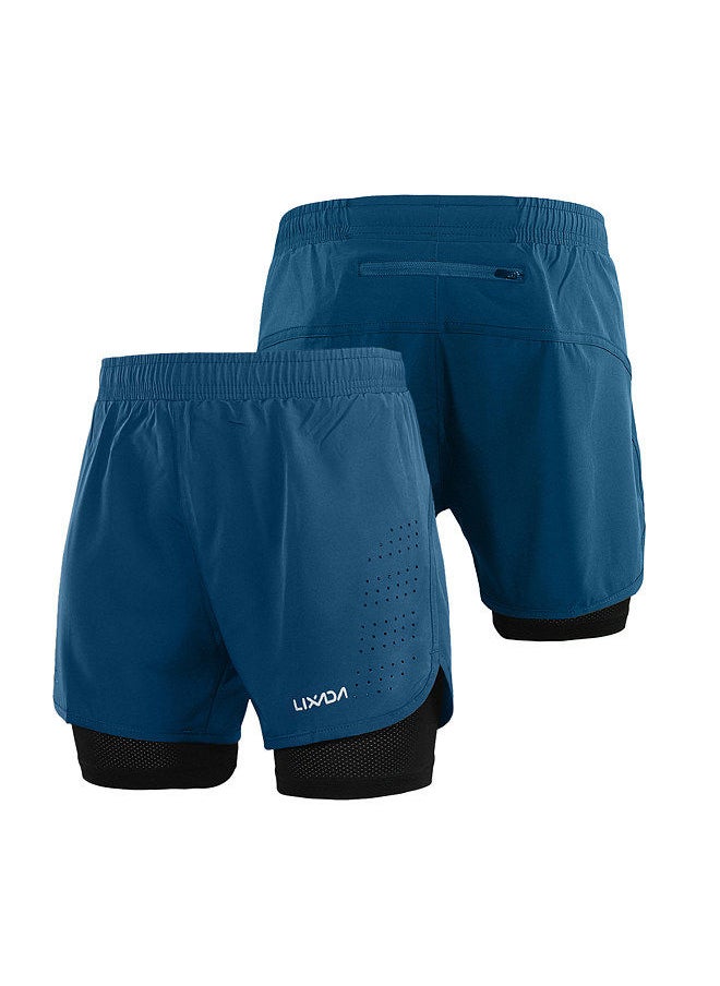 Generic - Men's 2-in-1 Running Shorts Quick Drying Breathable Active Training Exercise Jogging Cycling Shorts with Longer Liner Dark Blue Size XXL - Image 1