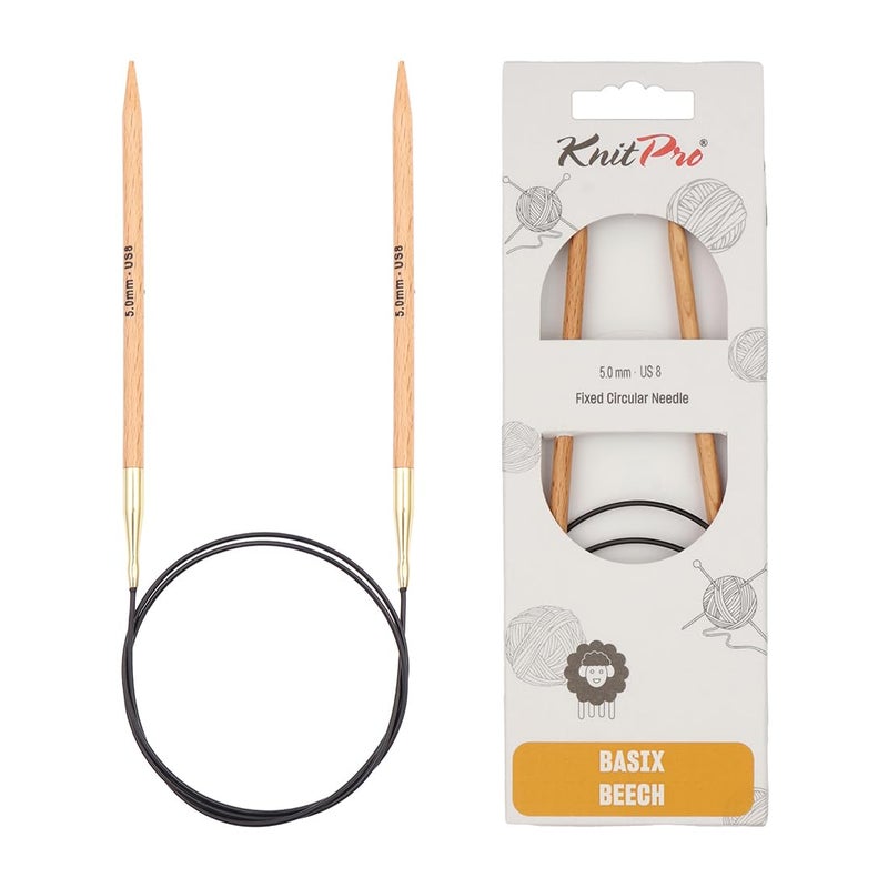 KnitPro Basix Beech Fixed Circular Needles 16 40cm  US Size 8 5mm