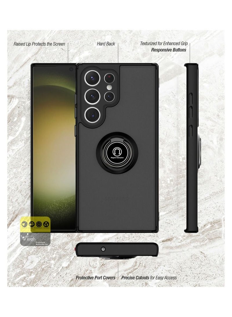 Wtech Matte Smoky Translucent With Built-In Kickstand Magnetic Car Holder Ring Case Cover For Samsung Galaxy S23 Ultra 5G 2023 Black  - Image 5