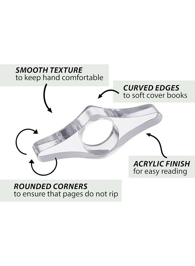 واي جيه حامل صفحة الكتاب للقراءة، أداة توزيع أكريليكية واضحة مع حلقة إبهام أو إصبع، إشارة مرجعية للقارئ النشط، صغير الحجم وقابل للحمل للورقة ذات الغلاف الورقي أو الأغلفة الصلبة (بسمك 10 ملم، متوسط) - Image 3