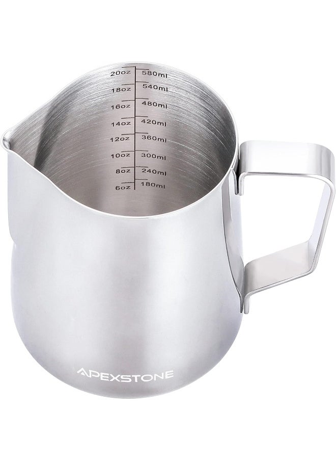 Apexstone Apexstone Espresso Steaming Pitcher, Espresso Milk Frothing Pitcher, Coffee Milk Frothing Cup, Coffee Steaming Pitcher 20 oz Silver EMF-CC-26  - Image 1