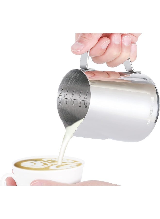 Apexstone Apexstone Espresso Steaming Pitcher, Espresso Milk Frothing Pitcher, Coffee Milk Frothing Cup, Coffee Steaming Pitcher 20 oz Silver EMF-CC-26  - Image 2