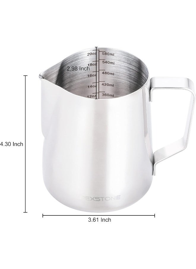 Apexstone Apexstone Espresso Steaming Pitcher, Espresso Milk Frothing Pitcher, Coffee Milk Frothing Cup, Coffee Steaming Pitcher 20 oz Silver EMF-CC-26  - Image 3